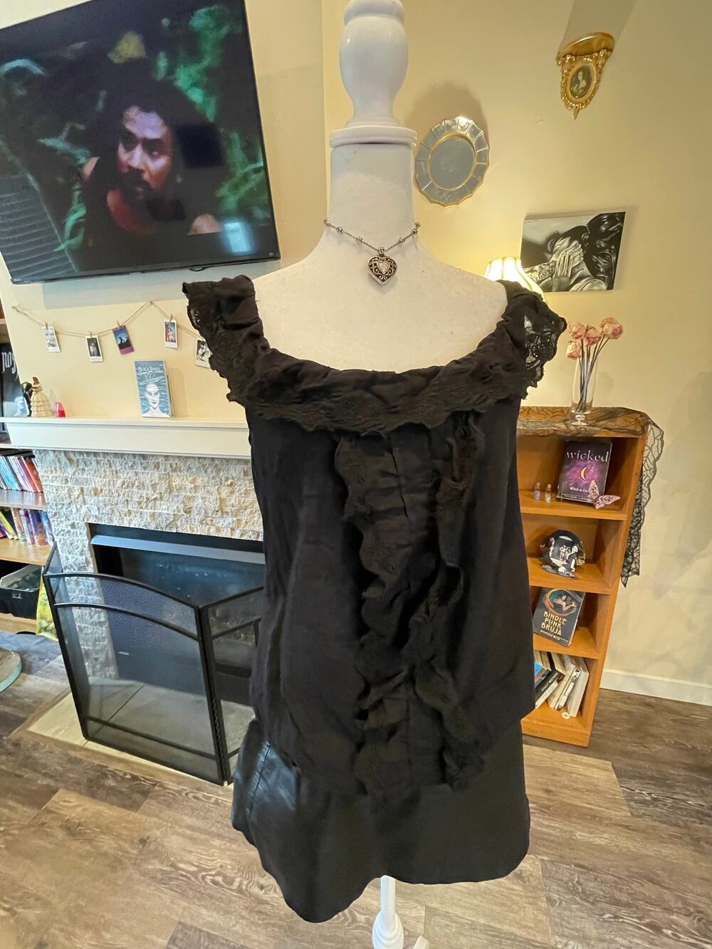 black max studio whimysgoth off the shoulder eyelit ruffle blouse